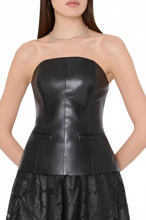 Milly Faux Leather Strapless Top In Black