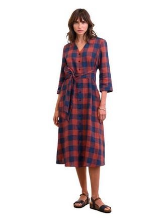 Celtic & Co. Check Tie Front Midi Shirt Dress in Rust /Navy Check at Nordstrom, Size 12