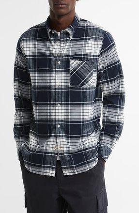 Barbour Embergate Tailored Plaid Cotton Shirt in Navy at Nordstrom, Size Xx-Large