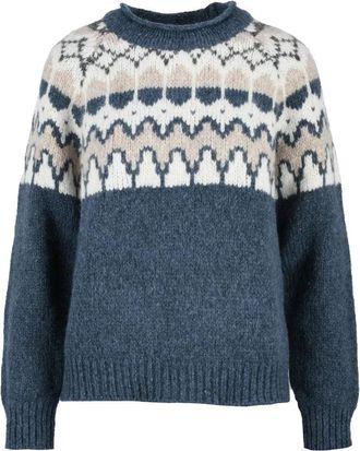 Eleventy Womens Crew Neck Knit - Sky Blue/Beige