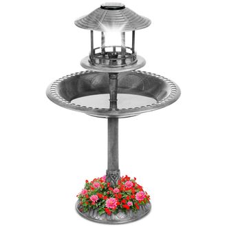 Best Choice Products Solar Outdoor Bird Bath Pedestal Fountain Garden Decoration w/ Fillable Planter Base