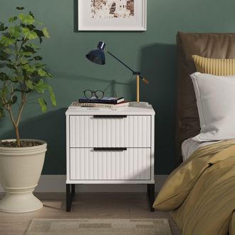 Lewis's Fluted 2 Drawer Bedside in White Matt - Ready Assembled - Lewiss Home | TJ Hughes