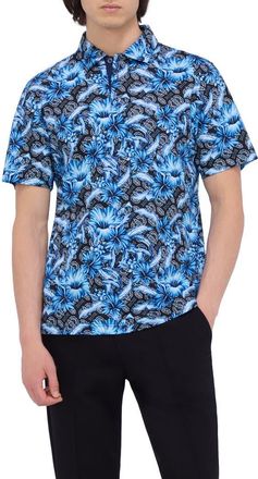Bugatchi Hendrix Digital Floral Print Pima Cotton Polo in Navy at Nordstrom, Size Xx-Large