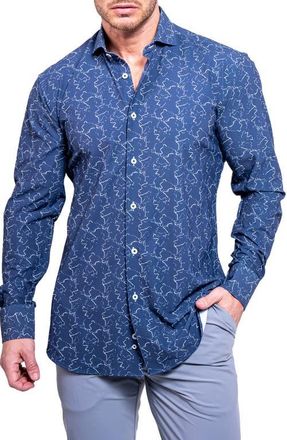 Maceoo Einstein Print Button-Up Shirt in Blue at Nordstrom, Size Xxx-Large