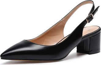 Castamere Womens Slingback Mid Block Chunky Heels Pumps Slip on Pointed Toe Court Shoes 2 in Heeled PU Black Pumps EU 38