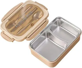 OEM Fiambrera Herm&eacute;tica, Incluye Cubiertos, Acero Inoxidable, Puede Contener Comida Caliente, Fiambrera Bento, 21,3 X 14,5 X 7,5 Cm, Caqui