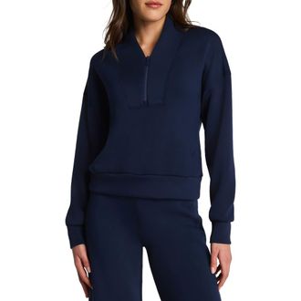 Spanx AirEssentials Shawl Collar Quarter Zip Sweatshirt in Timeless Navy at Nordstrom, Size X-Large