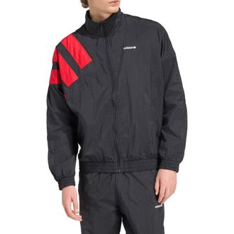 adidas Arch Oversize Nylon Track Jacket in Black/Better Scarlet at Nordstrom, Size Xx-Large