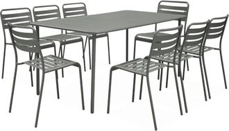 Sweeek Mesa de jardín de metal con 8 sillas, verde kaki