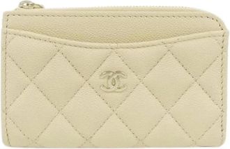 Chanel Pre-owned Card Case - Dames - Vintage Accessoires - Beige - ONE Size - Leer - Vintage