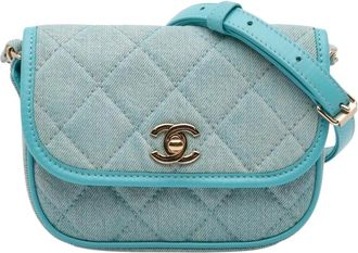 Chanel Pre-owned Denim Quilted Crossbody Bag - Dames - Vintage Schoudertas - Blauw - ONE Size - Denim - Vintage