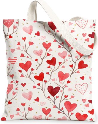 Generic Romantic Hearts Canvas Tote Bags, Artistic Love Pattern Reusable Grocery Bags, Vintage Washable Shoulder Strap Canvas for T, White, 13x15 Inch