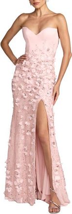 Mac Duggal Floral Satin Strapless Sweetheart Gown With Slit in Blush at Nordstrom, Size 10