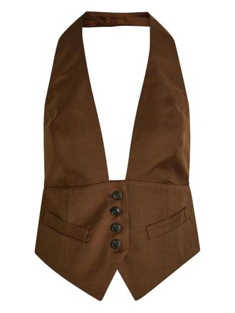 Ronny Kobo Alesis button halter-neck vest - women - Wool/Polyester - S - Brown