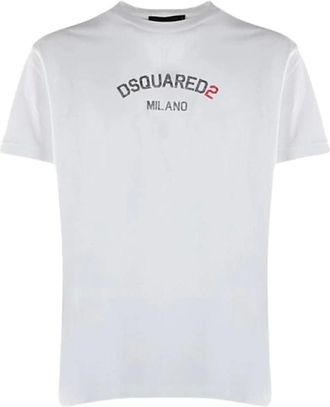 Dsquared2 Tops, Heren, Wit, S, Katoen, Katoen Logo Print Tee-Shirt Wit
