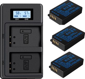 OEM Pacco Batterie Per Fotocamera, Doppio Caricatore Usb, Compatibile Con Fotocamere Digitali Compatte, 3 Batterie 1 Caricatore