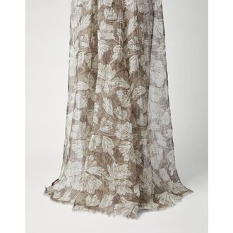 Brunello Cucinelli Green And White Linen Floral Scarf