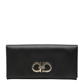 Ferragamo Black Leather Long Wallet (Bi-Fold) (Pre-Owned)