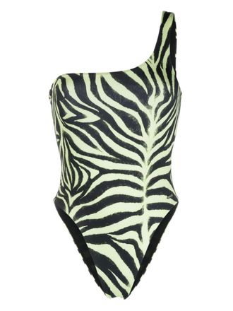 HUGO BOSS zebra-print one-shoulder swimsuit - Black