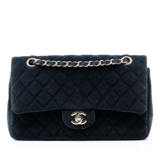 Chanel Pre-owned Womens Medium Classic Velvet Double Flap - Black Textile - One Size