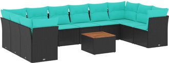 vidaXL Set De Sof&aacute;s De Jard&iacute;n 11 Pzas Y Cojines Rat&aacute;n Sint&eacute;tico Negro Vidaxl
