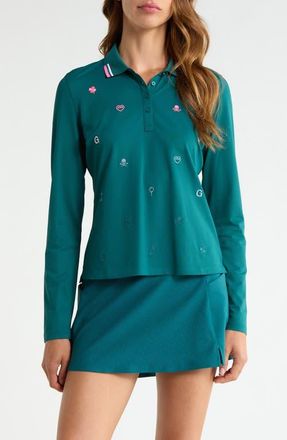 G/Fore Icon Long Sleeve Performance Polo in Marine Teal at Nordstrom, Size X-Large
