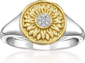 Ross-Simons Diamond Sunflower Ring in 18kt Gold Over Sterling and Sterling Silver