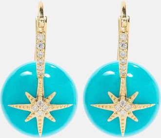 Sydney Evan Starburst 14kt gold earrings with turquoise and diamonds
