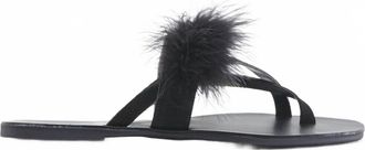 Topshop Womens Holly Fluff Feather Trim Suede Leather Sandals In Black