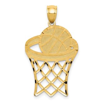 Diamond2Deal 14k Yellow Gold Basketball in Hoop Diamond Cut Pendant
