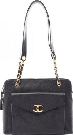 Chanel Black Grained Calfskin Handbag Tote Bag (Pre-Owned)