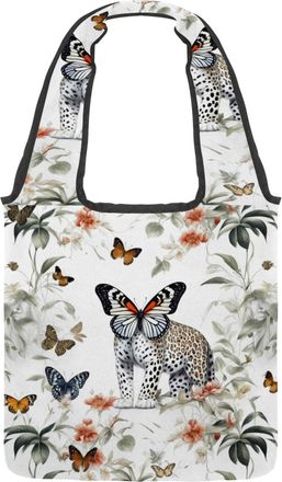 Generic Butterfly Headed Tiger Reversible Canvas Shoulder Tote - Double-Sided Print, 12oz Cotton, 27cm Drop, Fold-Flat Bag for Travel, Shopping, Street Outing