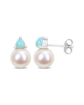 Rina Limor 10K 0.76 Ct. Tw. Ethiopian Opal & 8-8.5Mmmm Pearl Studs