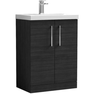 Nuie Nuie - Arno Charcoal Black Woodgrain 600mm 2 Door Vanity Unit and Mid Edge Ceramic Basin - ARN603A