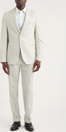 BOSS Huge Slim Fit Tan & Grey Microcheck Virgin Wool Suit in Open Grey at Nordstrom, Size 44