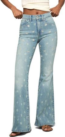 Lucky Brand Stevie Daisy Embroidered High Waist Bell Flare Jeans in Dazing Around Wash at Nordstrom, Size 26 30