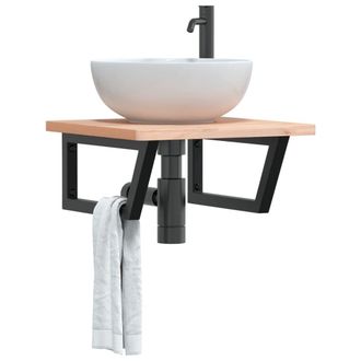 Berkfield Home Basin Shelf Wall Mounted Steel & Solid Wood Beech in Brown