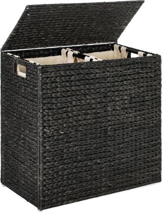 Best Choice Products Large Natural Water Hyacinth Double Laundry Hamper Basket w/ 2 Liner Bags, Handles