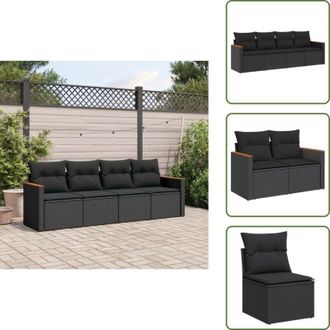 vidaXL Cuscini da giardino - vidaXL Set Divani da Giardino 4 pz con Cuscini Nero in Polyrattan - Rattan PE
