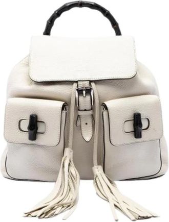 Gucci Pre-owned Bamboo Rugzak - Dames - Vintage Rugzakken - Wit - ONE Size - Leer - Vintage