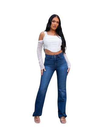 Femme Luxe Blue Mid Wash High Waisted Flare Leg Jeans- Annabelle - 14 - Blue