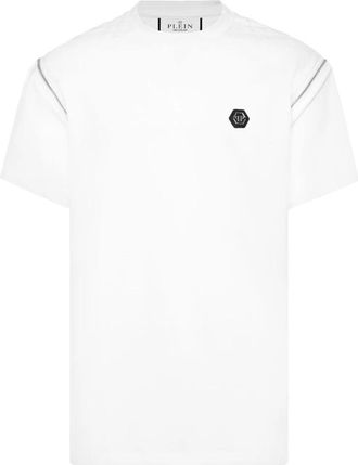 Philipp Plein T-shirt met ronde hals en ritsen op de mouwen - Heren - T-shirts - Wit - 2XL - Katoen - Tops
