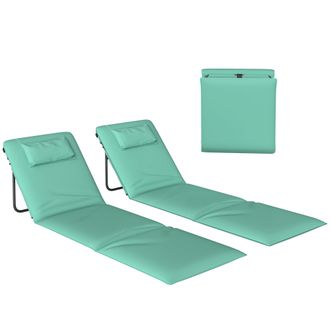 OUTSUNNY Conjunto De 2 Esterillas De Playa Plegable, Esteras Port&aacute;til Con Respaldo Ajustable, Reposacabezas Acolchado, Tela Oxford 600d, 146x50x2 Cm