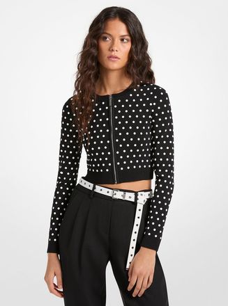 Michael Kors Studded Cropped Zip-Up Cardigan