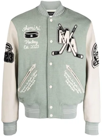 Amiri logo-appliqu&eacute; varsity jacket - men - Viscose/Wool/Polyamide/Calf Leather - M - Green