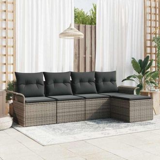 vidaXL Conjunto De Sof&aacute; De Jard&iacute;n Con Coj&iacute;n 5 Pcs Gris Polirat&aacute;n Vidaxl