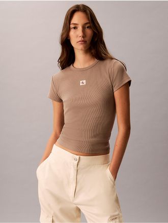 Calvin Klein Jeans Calvin Klein Womens Woven Monologo Rib Tee - Brown - XL