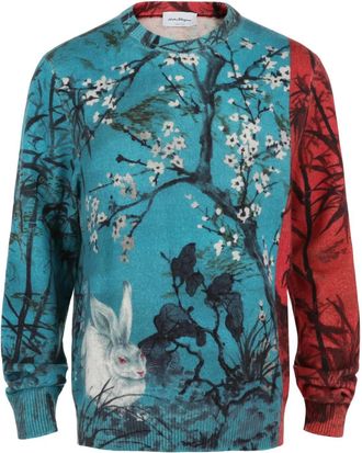 Ferragamo Womens Crew Neck Rabbit Sweater In Multi