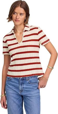 Madewell Womens Madewell Bali Polo Shirt Red Striped Crochet Short Sleeve GBO1269