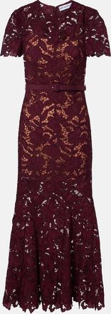 Self Portrait Belted floral guipure lace midi dress